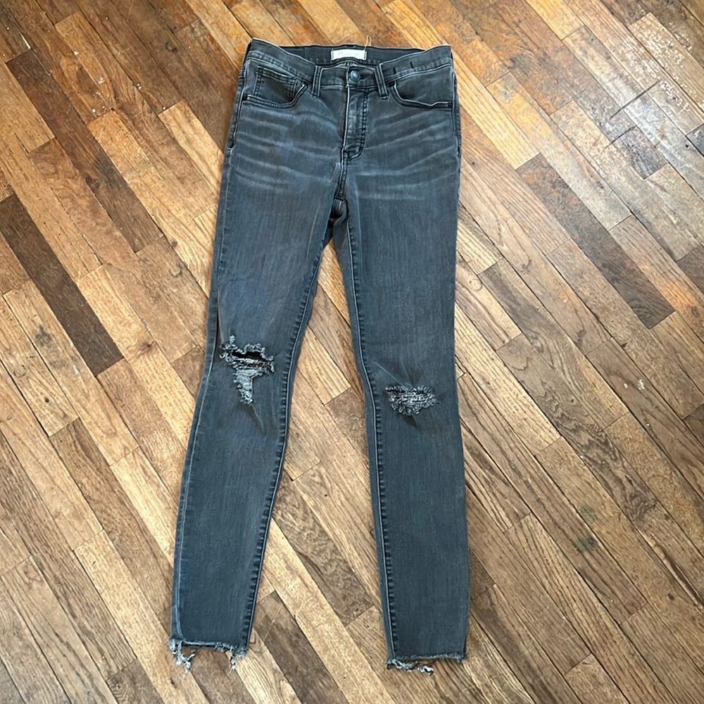 Madewell distressed 9” high-rise skinny  faded black jeans whiskered size 27